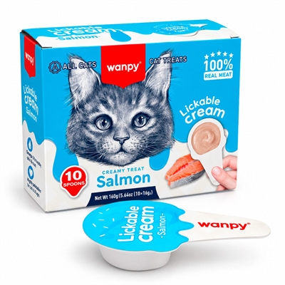 Wanpy Creamy Treat Til Katten med Laks 10 Mundrette Skefulde